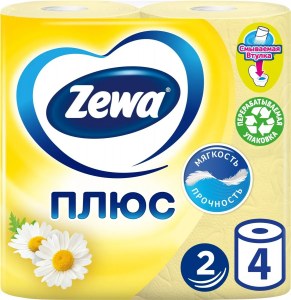 Туалетная бумага ZEWA-Plus Ромашка 4 рулона 2 слоя