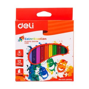 Карандаши восковые, 12цветов, DELI.