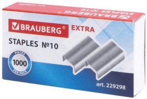 Скобы для степлера BRAUBERG EXTRA №10,  цинковое покрытие, до 20 листов, 1000шт.
