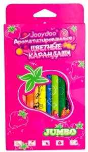Карандаши цветные Jooydoo JUMBO ароматизированные, трехгранные, 12 цветов, розовая упаковка