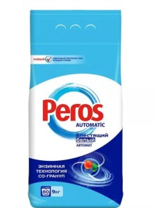 Стиральный порошок Peros, блестящий белый, для белого белья, 9 кг
