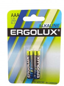 Комплект батареек ERGOLUX AAA (LR03) 1.5V алкалиновые, 2шт.