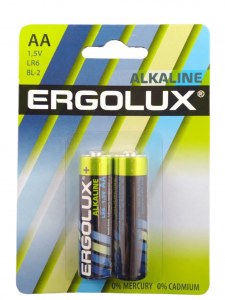Комплект батареек ERGOLUX AA (LR6) 1.5V алкалиновые, 2шт.