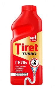 Гель для удаления сложных засоров Tiret Turbo,для прочистки канализационных труб,500 мл