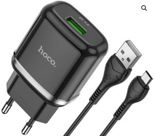 Сетевое зарядное устройство Hoco N3 QC3.0 18W+кабель Micro-USB/Type-C, черный