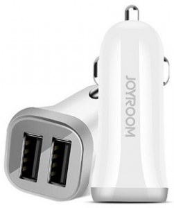 Автомобильное зарядное устройство JOYROOM C-M216А 2 USB 3.1A+кабель lightning, белое