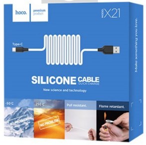 Кабель USB Hoco X21 Silicone for Type-C 3.0А , черно-белый, 1м